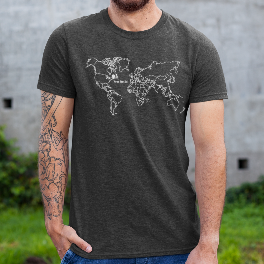 T-Shirt Vous Êtes Ici Gris Chiné Foncé Baltrakon