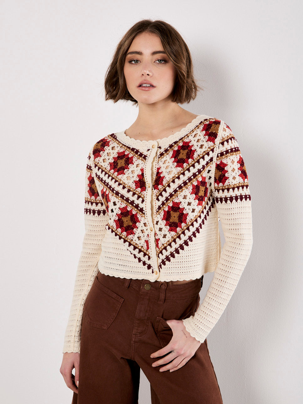 Cardigan Crochet Squared Stone Apricot