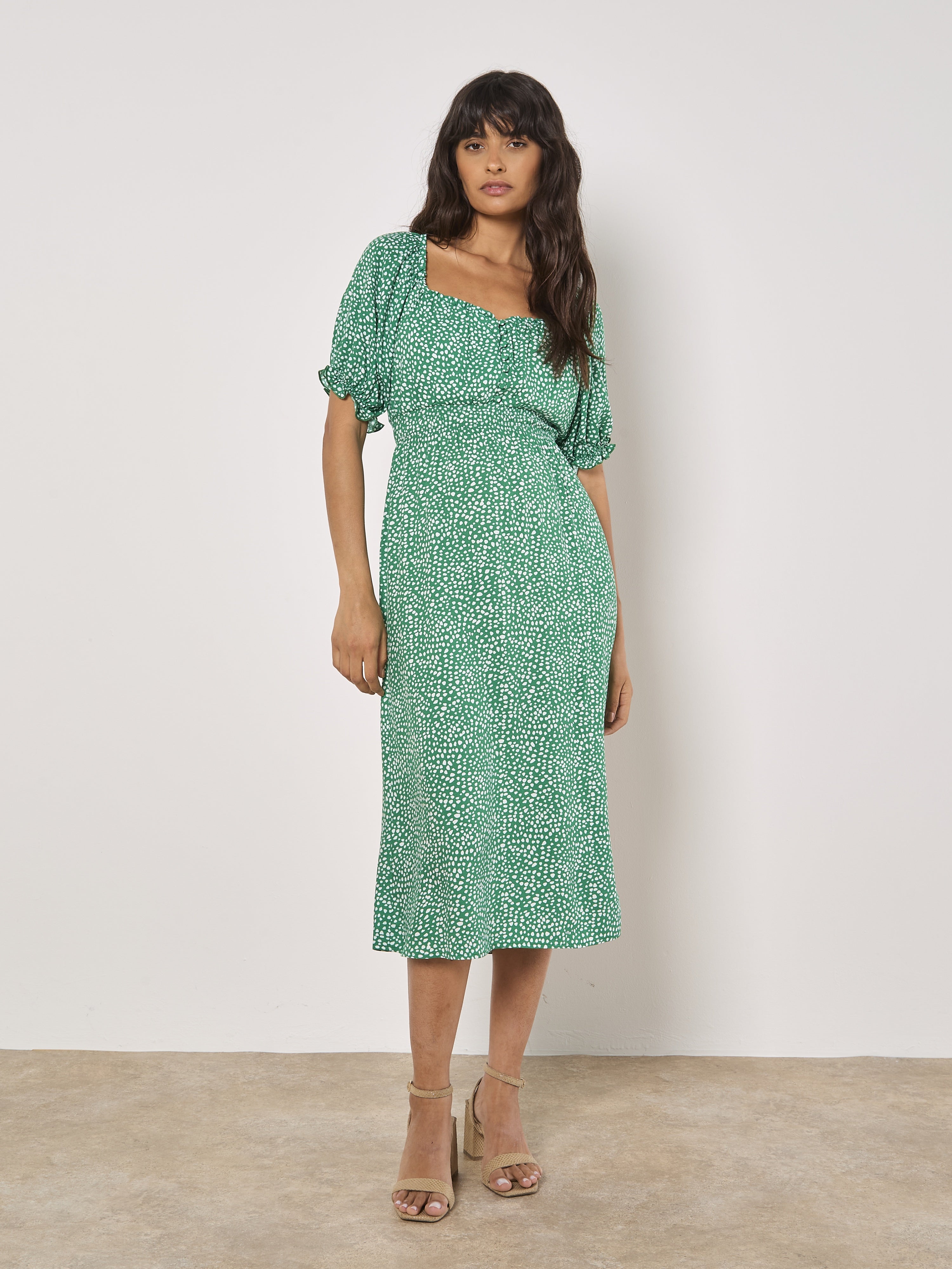 green apricot dress Ditsy Floral Tiered Maxi Dress