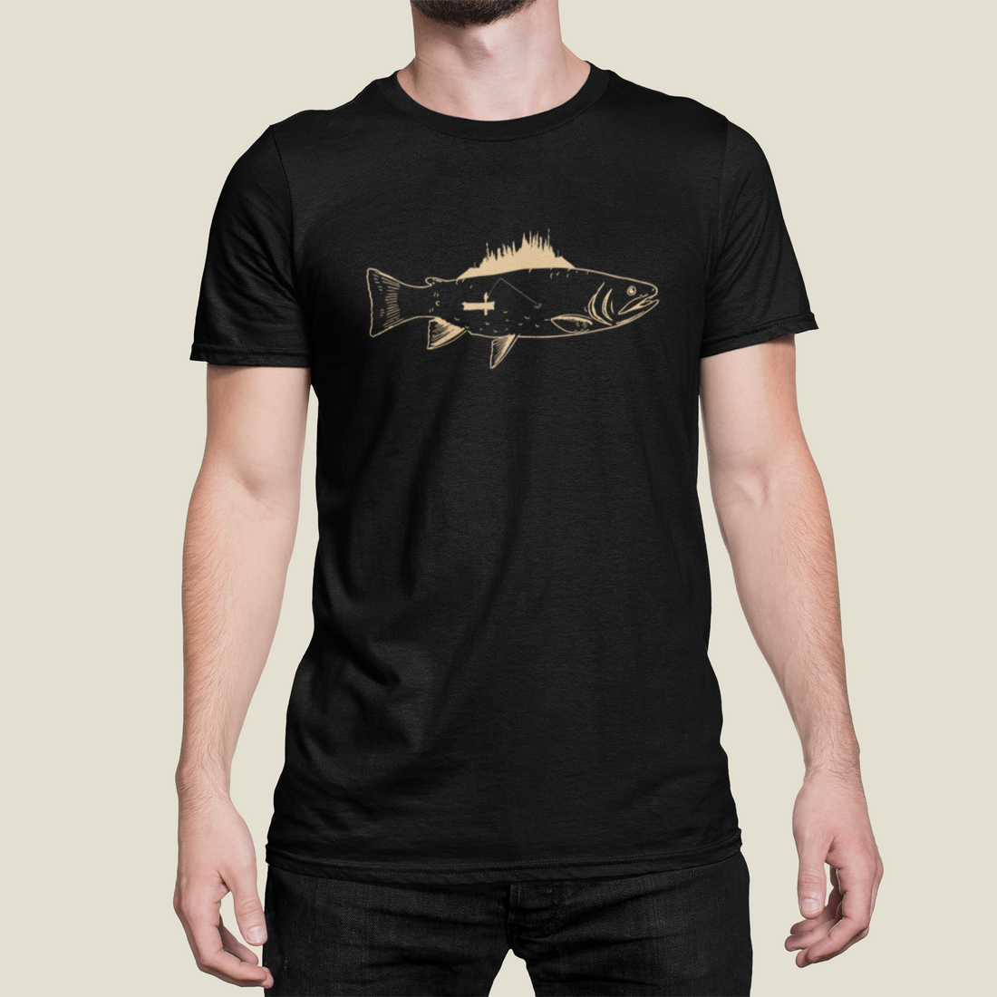 T-Shirt Poisson Pêcheur Noir Baltrakon