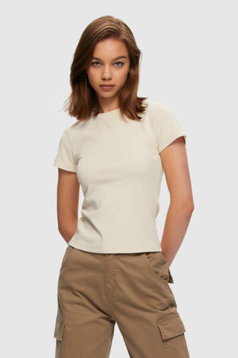 Kuwalla Beige Micro Rib T-Shirt