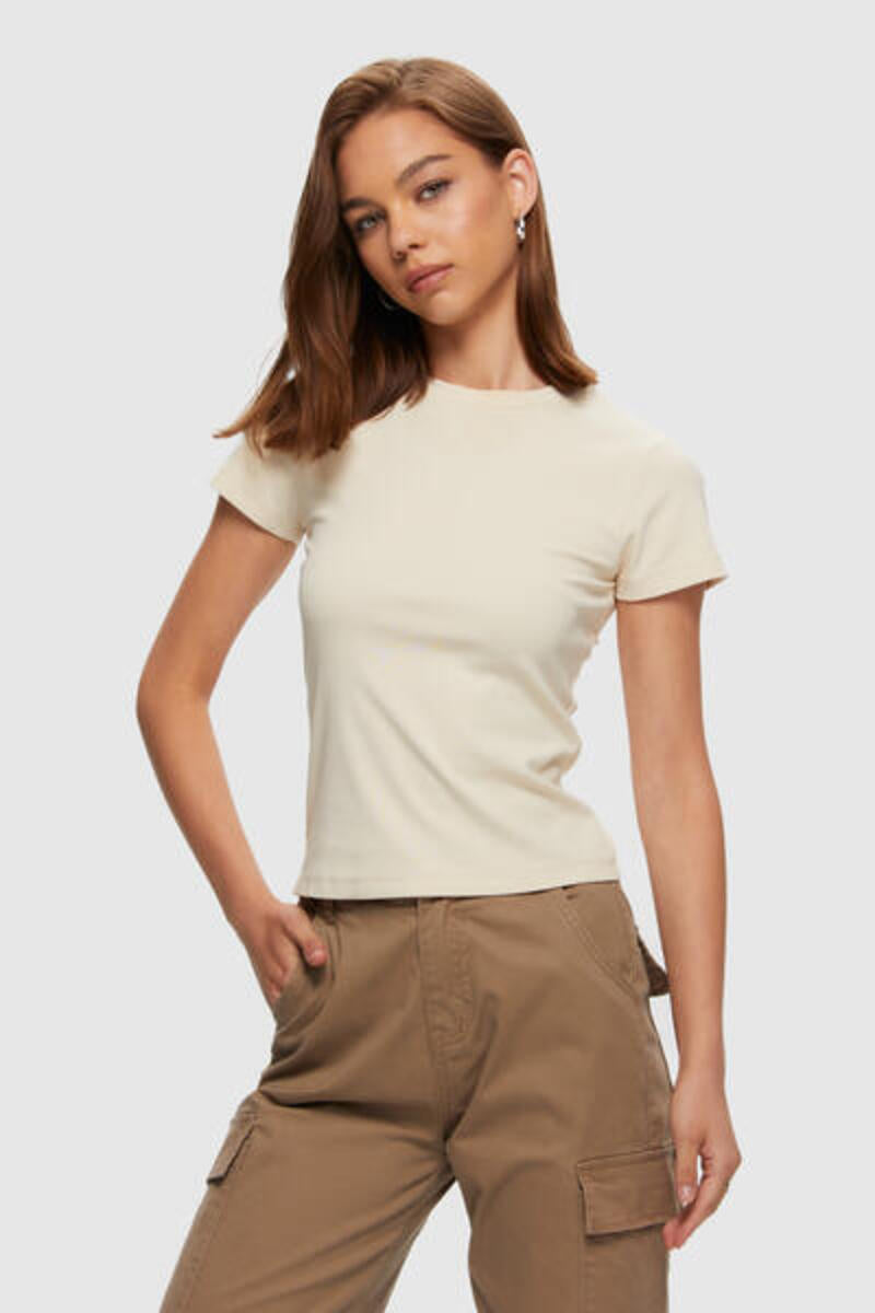 Kuwalla Beige Micro Rib T-Shirt