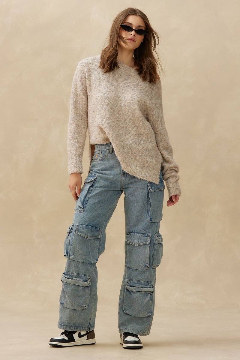 Kuwalla Tee Beige Loop Boatneck Sweater
