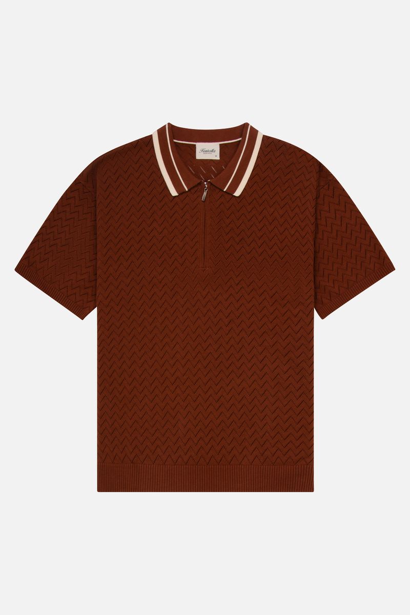 Kuwalla Tee Rust Brown Knit Zip Polo Sweater