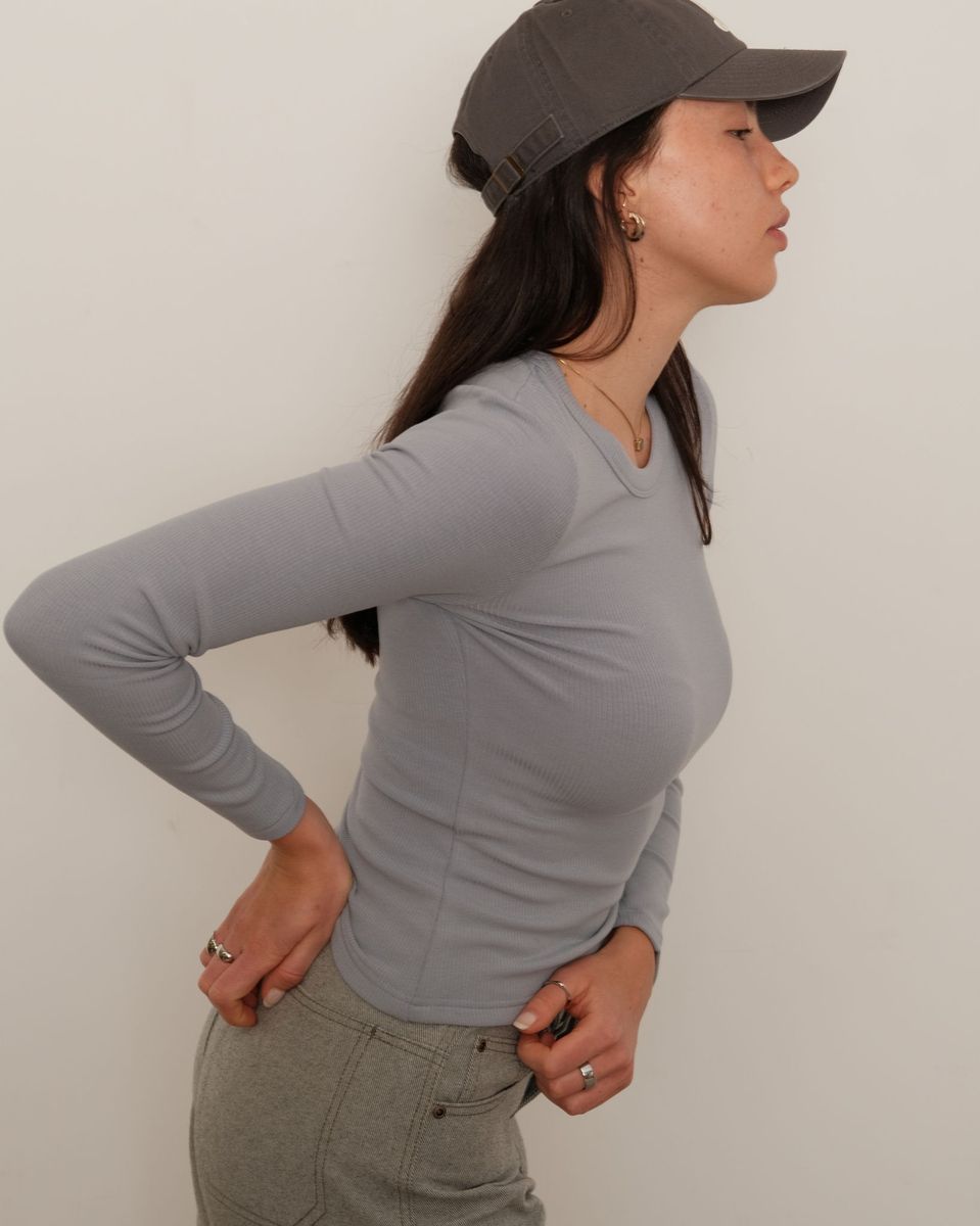 Plush Rib Long-Sleeve Top Frosty Blue Kuwalla Tee