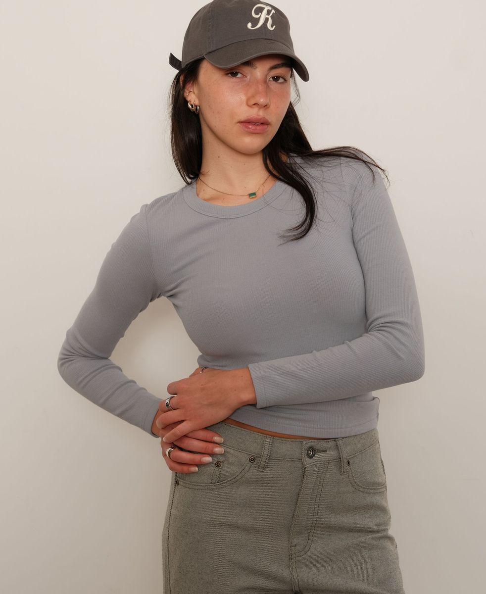Plush Rib Long-Sleeve Top Frosty Blue Kuwalla Tee