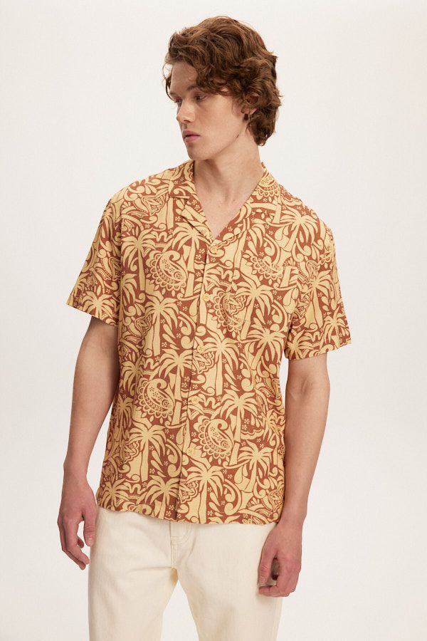 Kuwalla Tee Terracotta Yacht Printed Linen Shirt