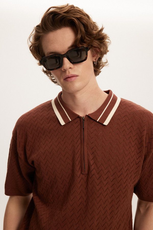 Kuwalla Tee Rust Brown Knit Zip Polo Sweater