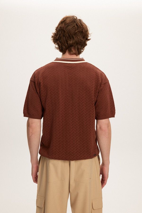 Kuwalla Tee Rust Brown Knit Zip Polo Sweater