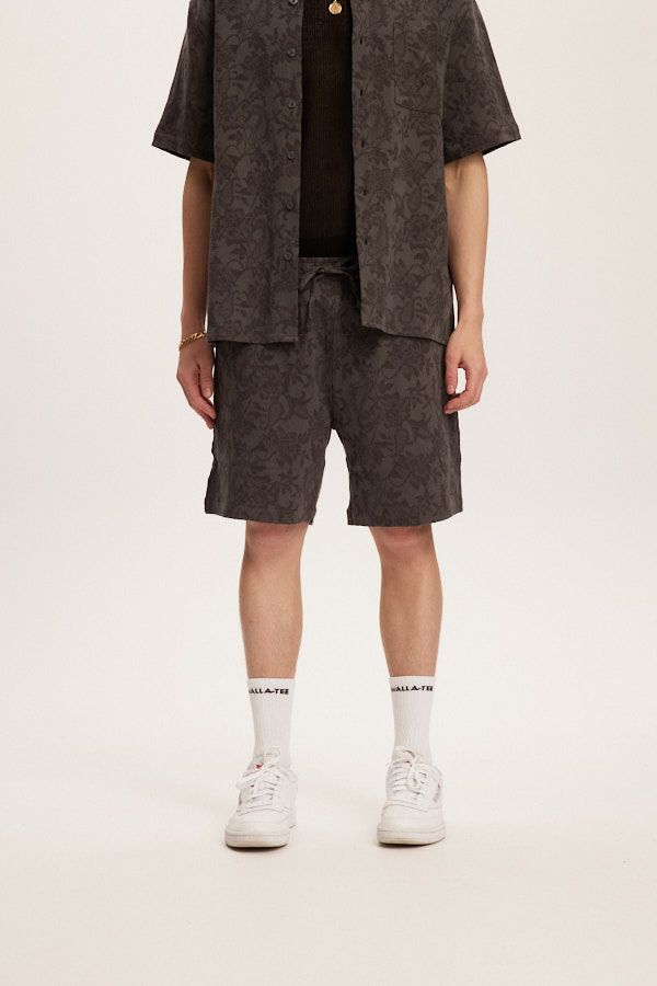 Short Jacquared Linen Charcoal Kuwalla Tee