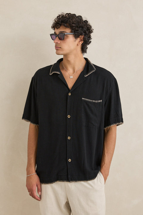 Rhythm Black Relaxed Whip Stitch Shirt