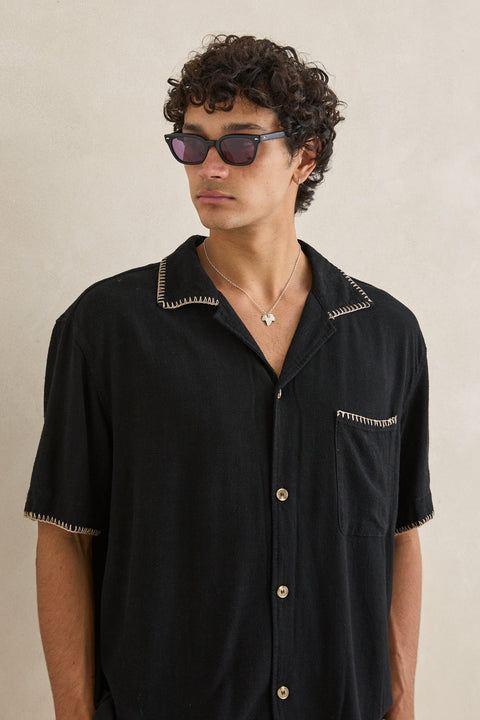 Rhythm Black Relaxed Whip Stitch Shirt
