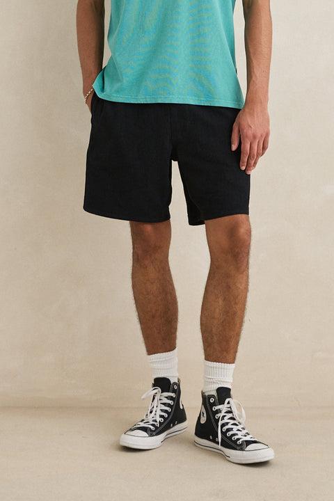 Short Textured Linen Black Rhythm