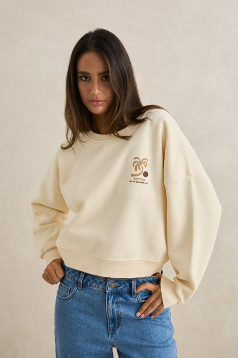 Rhythm Cream Slouchy Palm Crew Sweater
