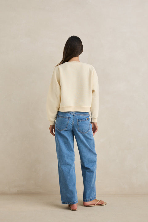 Rhythm Cream Slouchy Palm Crew Sweater