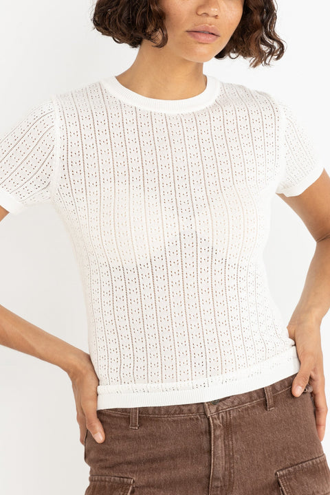 Ojai Pointelle Knit Ecru Rhythm Top