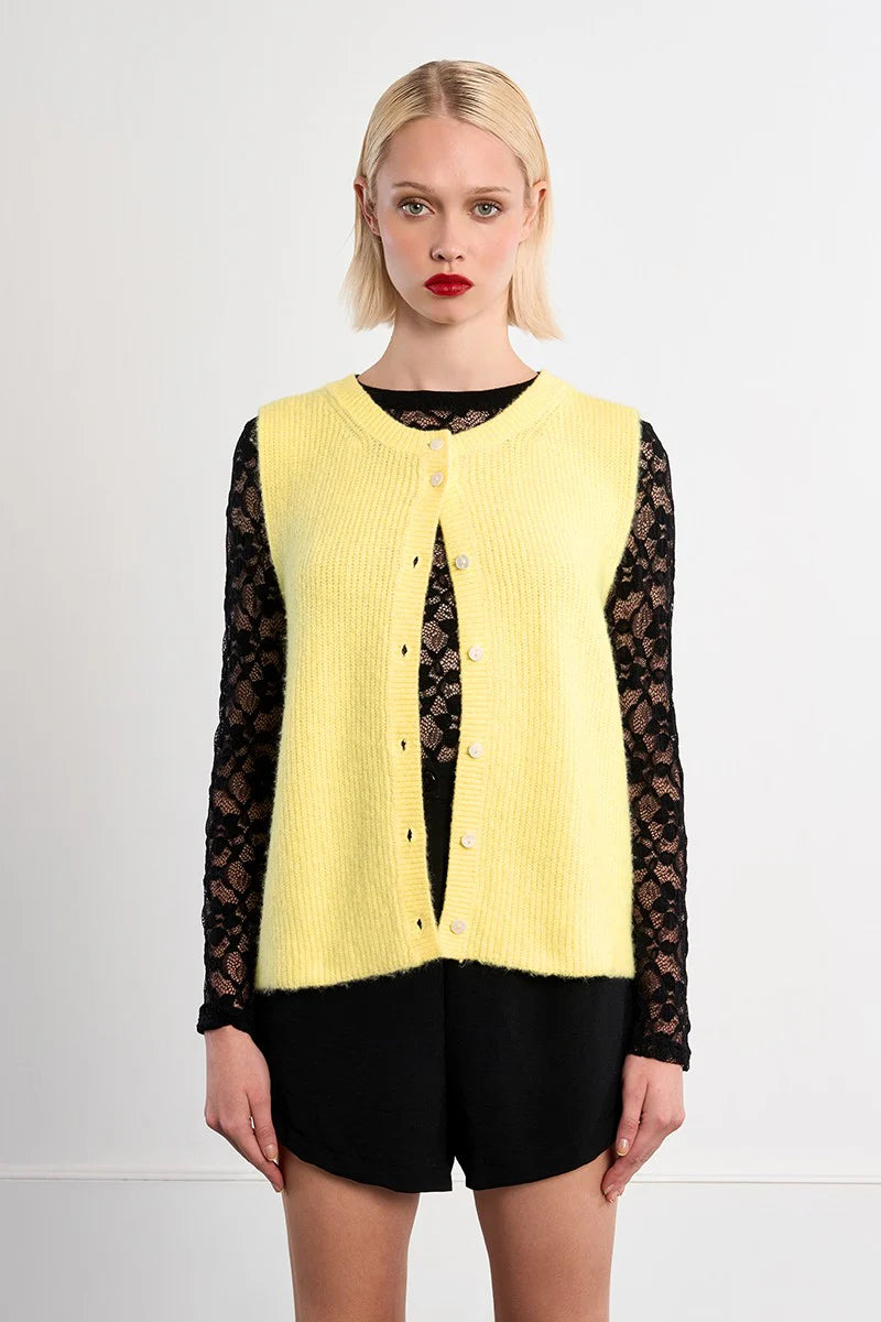 Cardigan Knitted Sans Manches Jaune Lili Sidonio