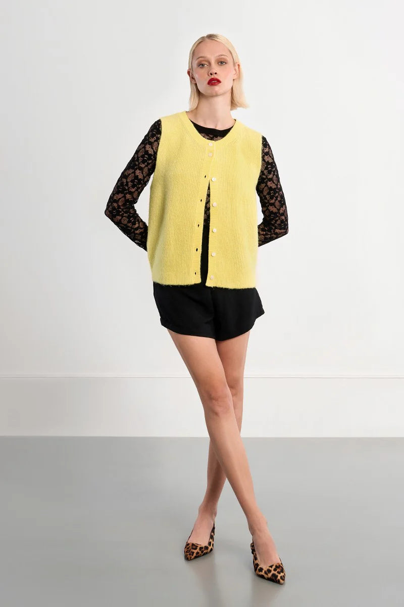 Lili Sidonio Yellow Sleeveless Knitted Cardigan
