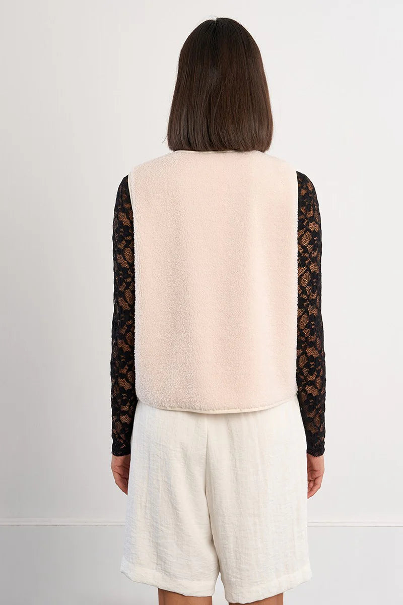 Lili Sidonio White Sleeveless Woven Cropped Jacket