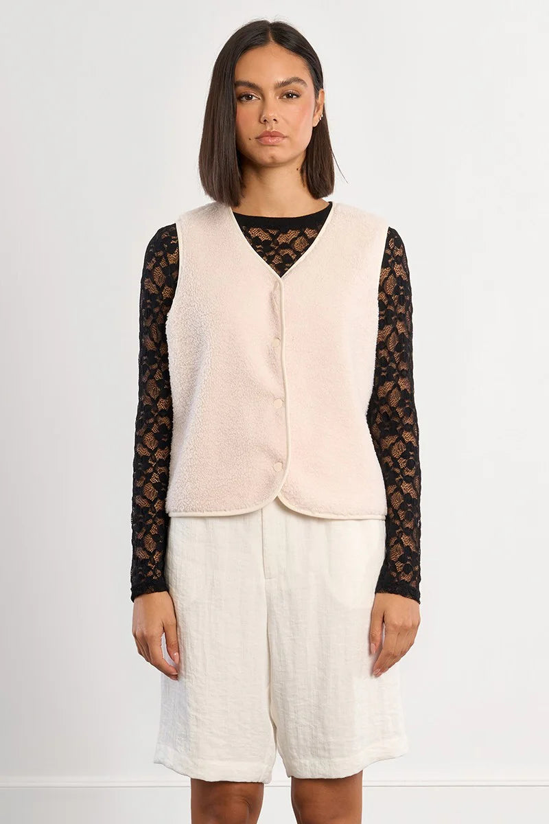 Lili Sidonio White Sleeveless Woven Cropped Jacket