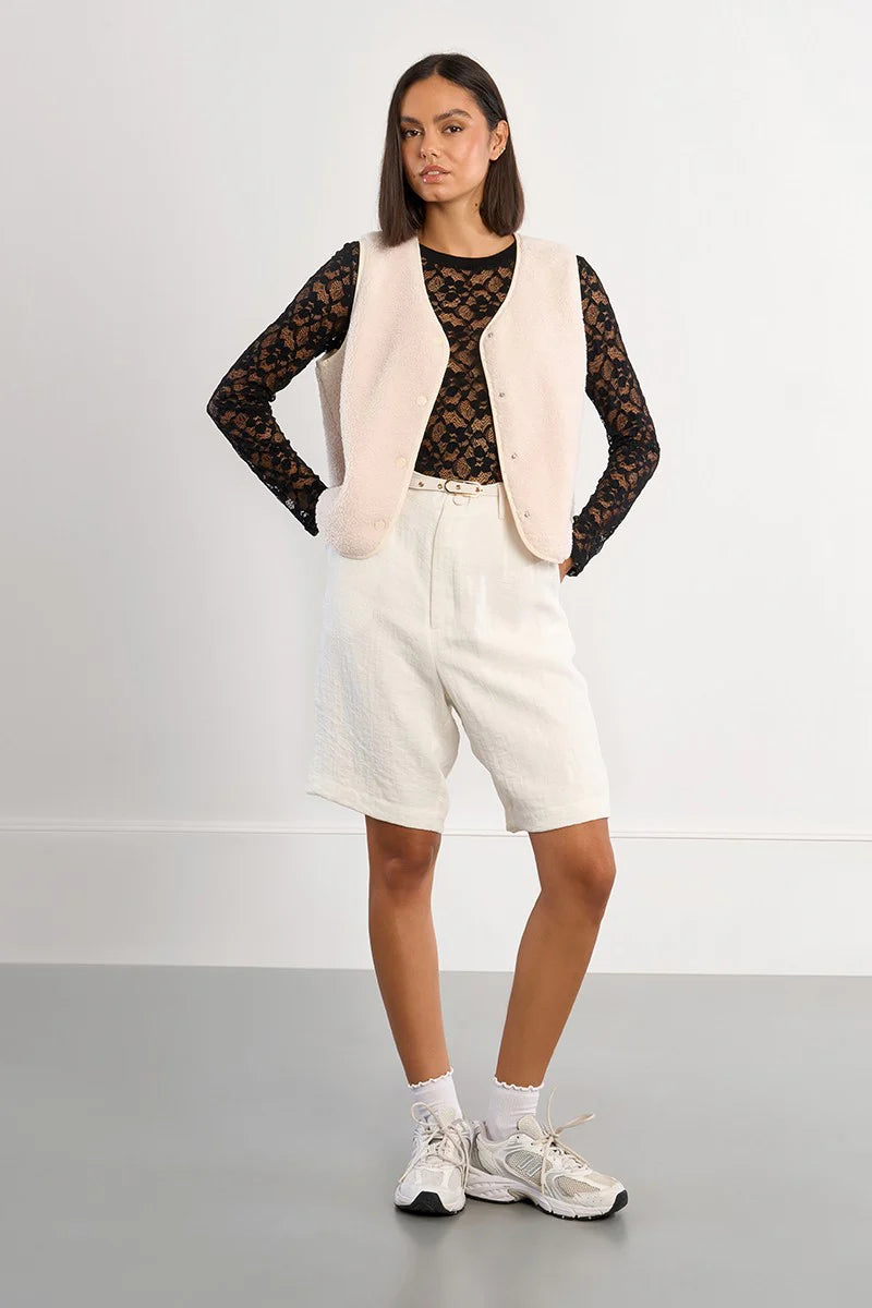 Lili Sidonio White Sleeveless Woven Cropped Jacket