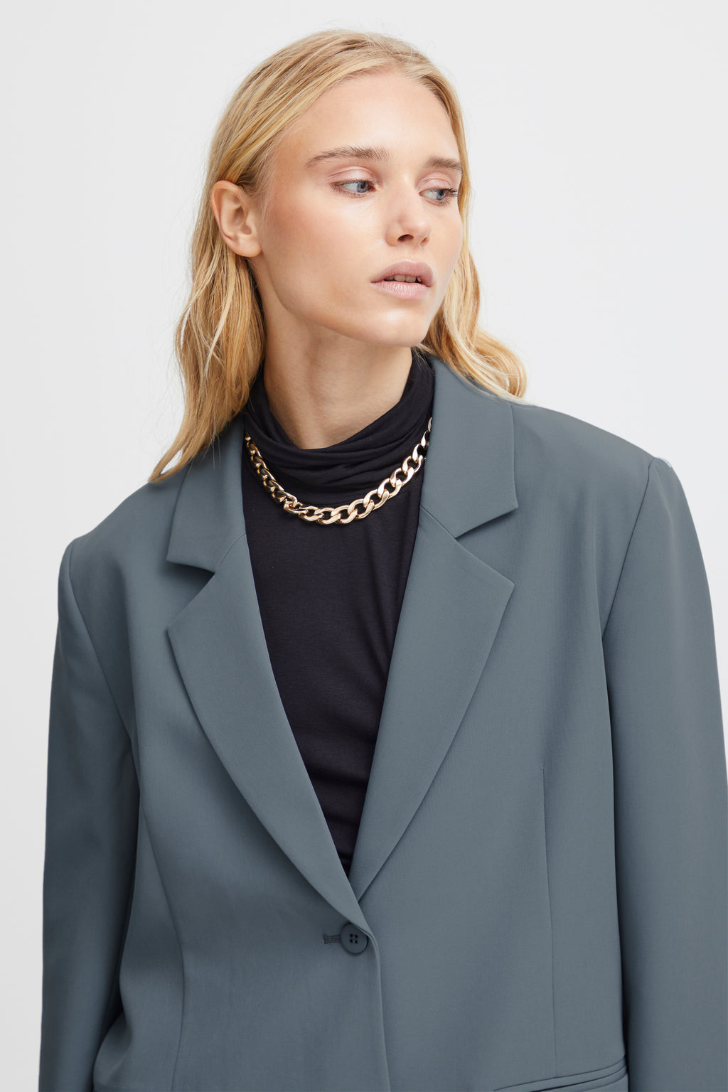 Ichi Lexi Oversized Mirage Blue Blazer