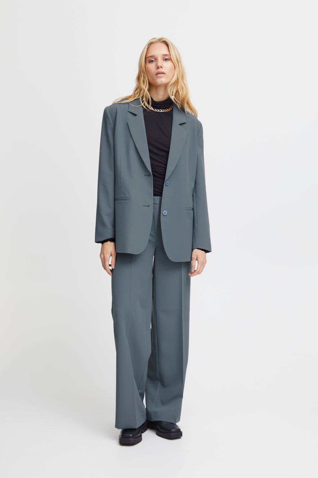 Ichi Lexi Oversized Mirage Blue Blazer