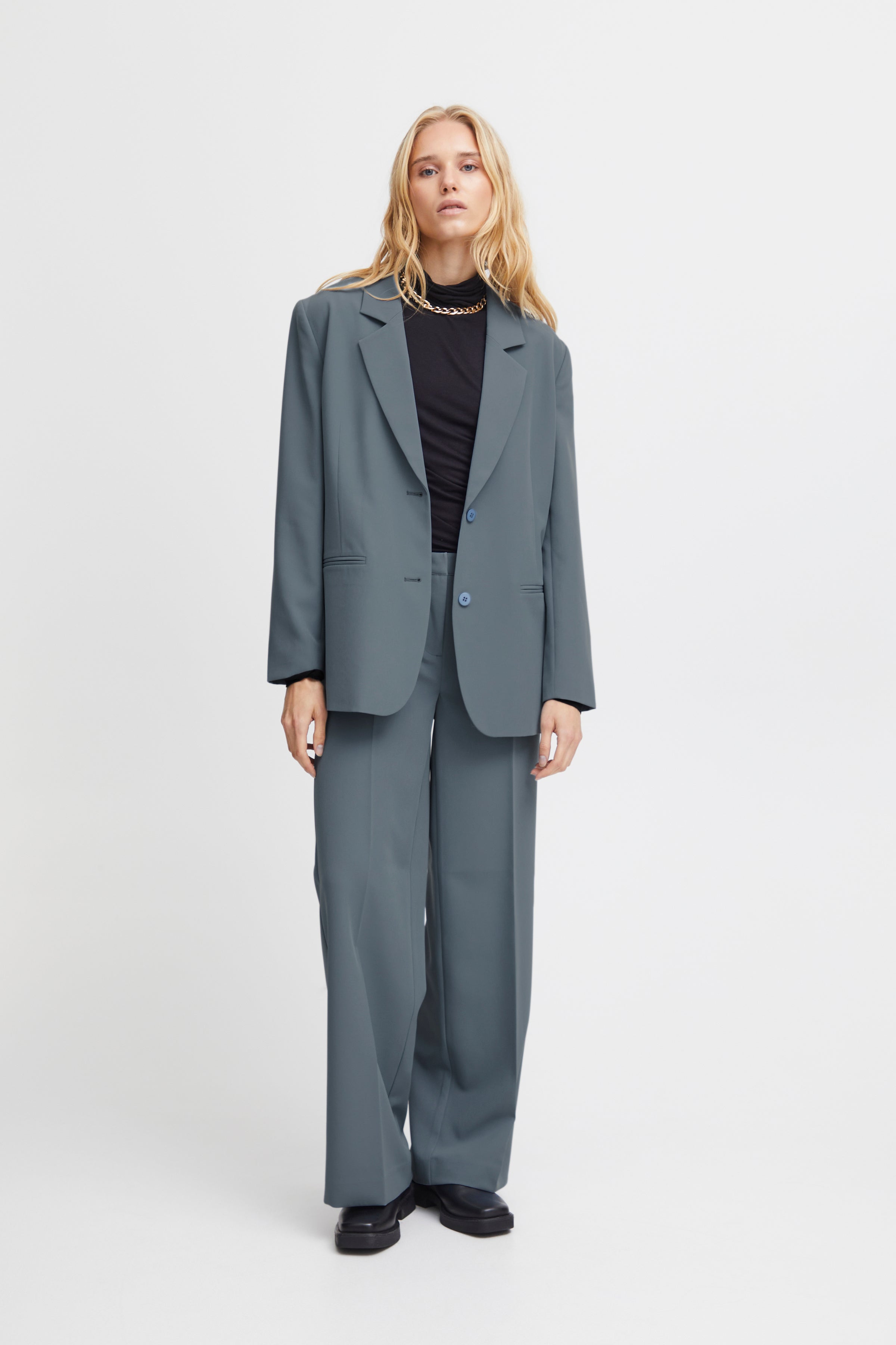Ichi Lexi Oversized Mirage Blue Blazer