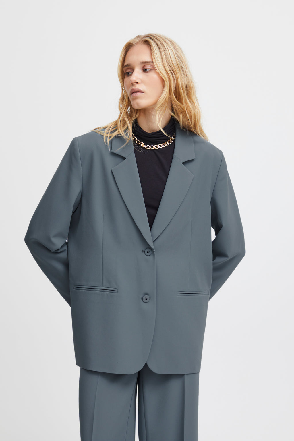 Ichi Lexi Oversized Mirage Blue Blazer