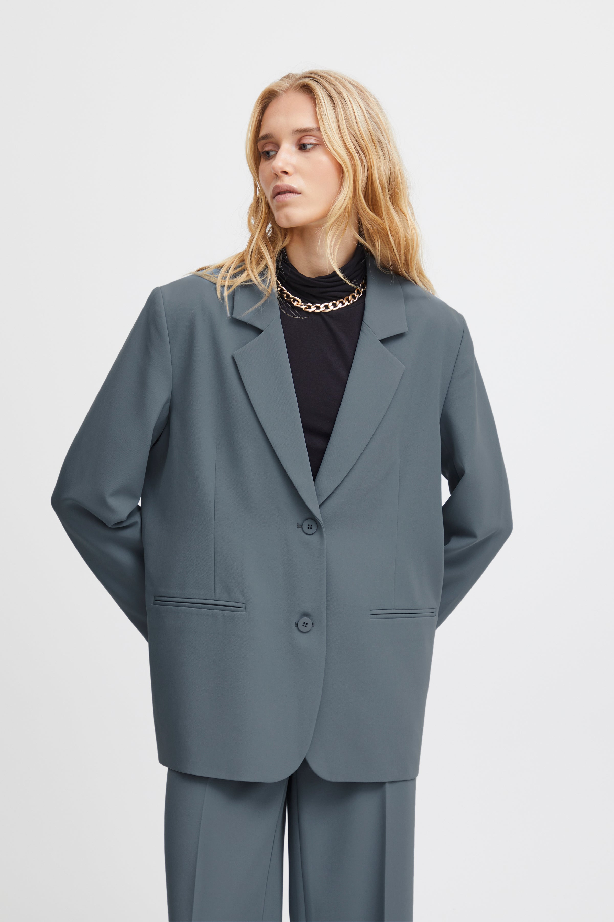 Ichi Lexi Oversized Mirage Blue Blazer