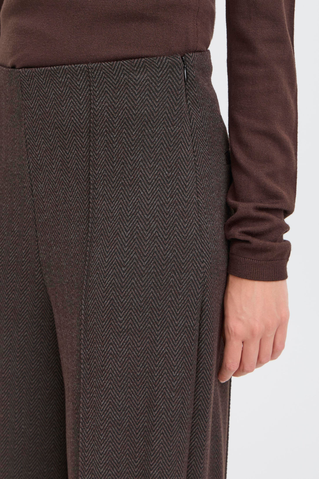 Pantalon Kate Jacquard Trouser Noir & Brun Herringbone Ichi