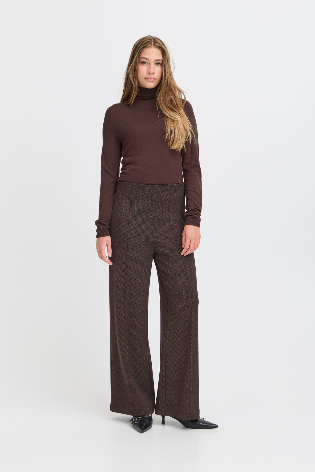 Kate Jacquard Trouser Black & Brown Herringbone Ichi