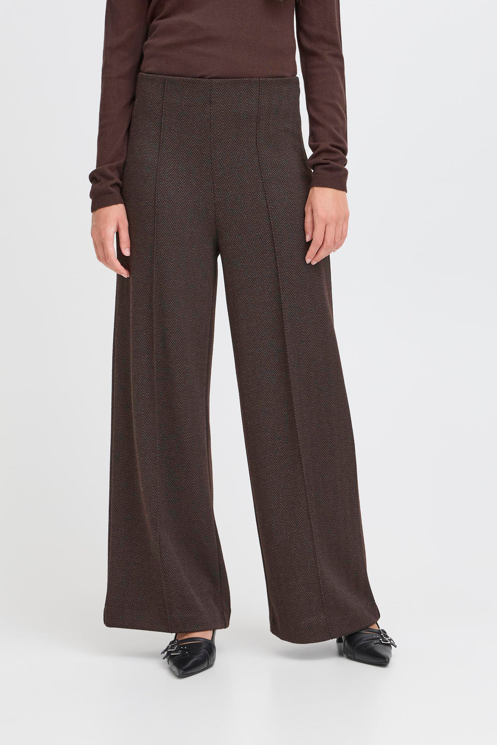 Kate Jacquard Trouser Black & Brown Herringbone Ichi