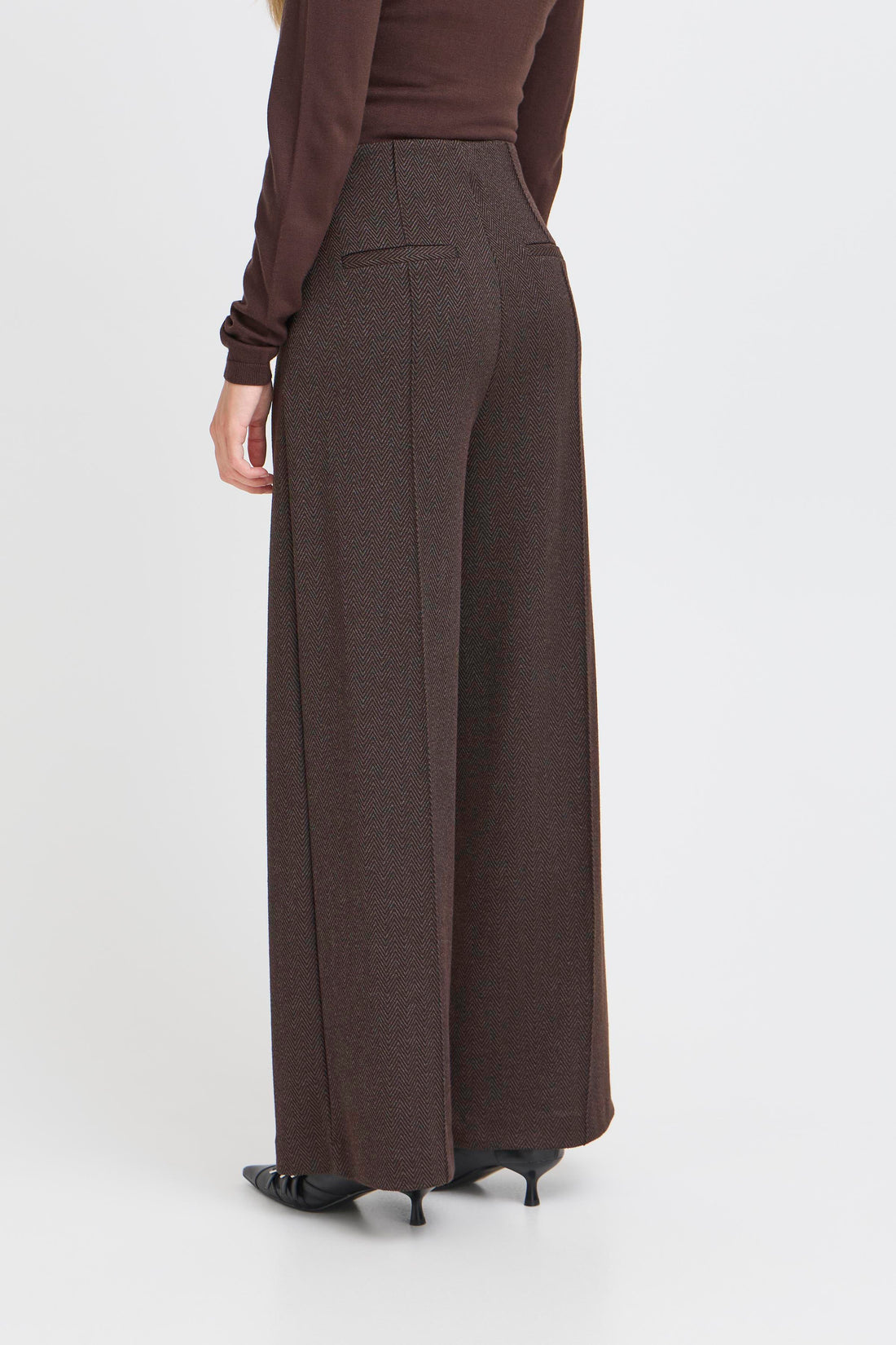 Pantalon Kate Jacquard Trouser Noir & Brun Herringbone Ichi