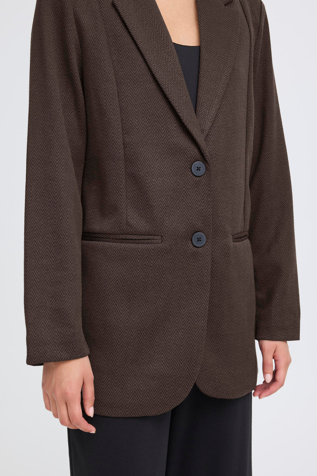 Veston Kate Oversize Jacquard Noir & Brun Herringbone Ichi