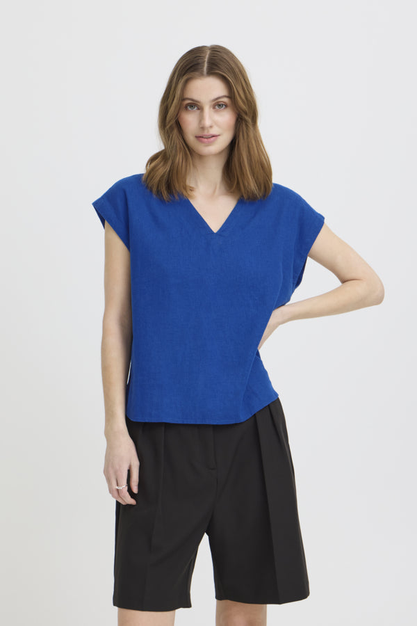 Linno Short Sleeve Top Blue Ichi