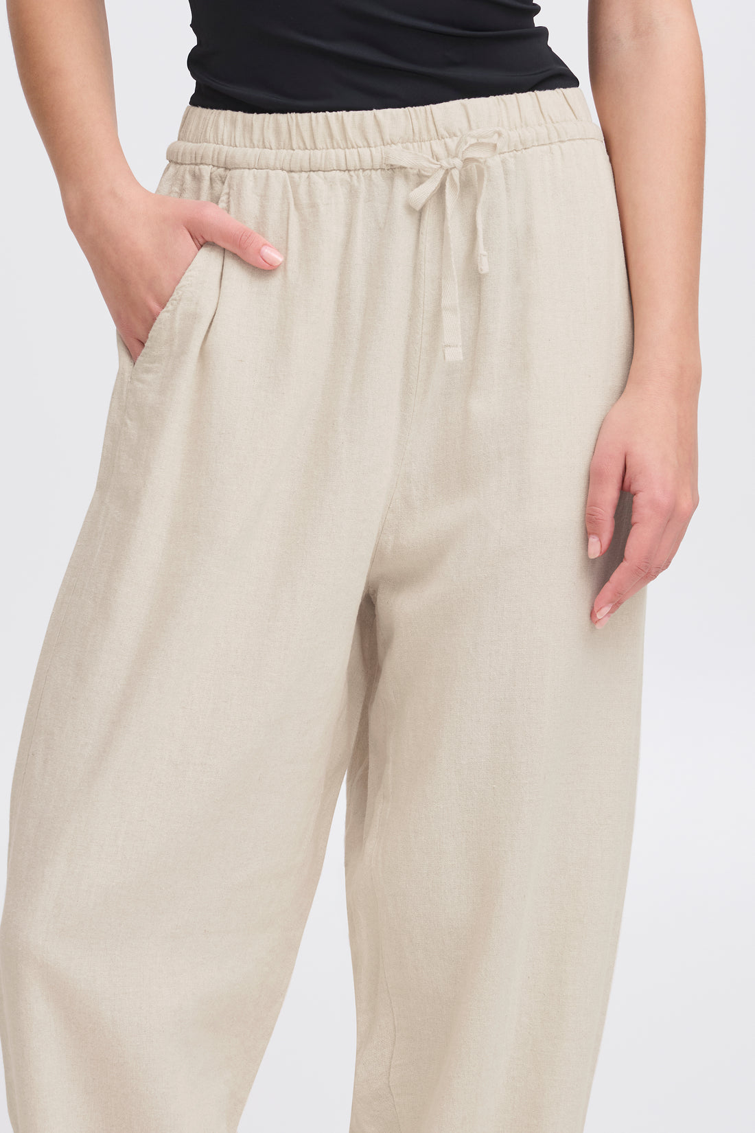 Pantalon Linno Barrel Écru Ichi