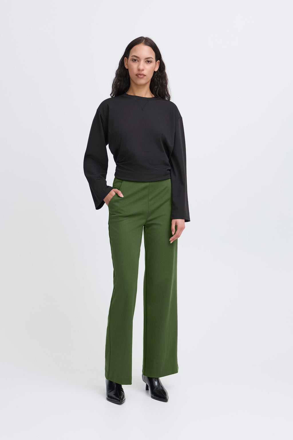 Ichi Kate PA2 Dark Green Zipper Trousers