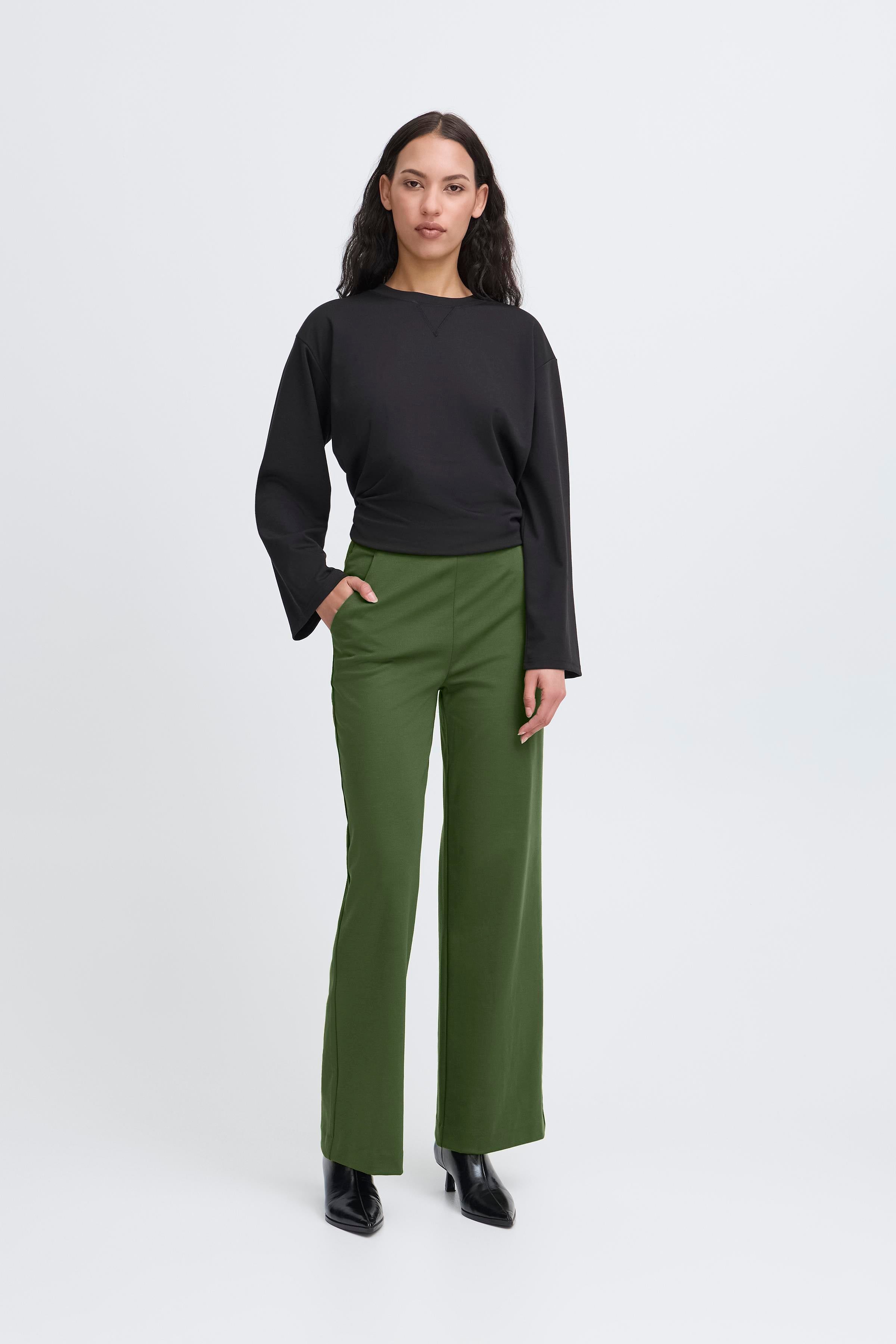 Ichi Kate PA2 Dark Green Zipper Trousers