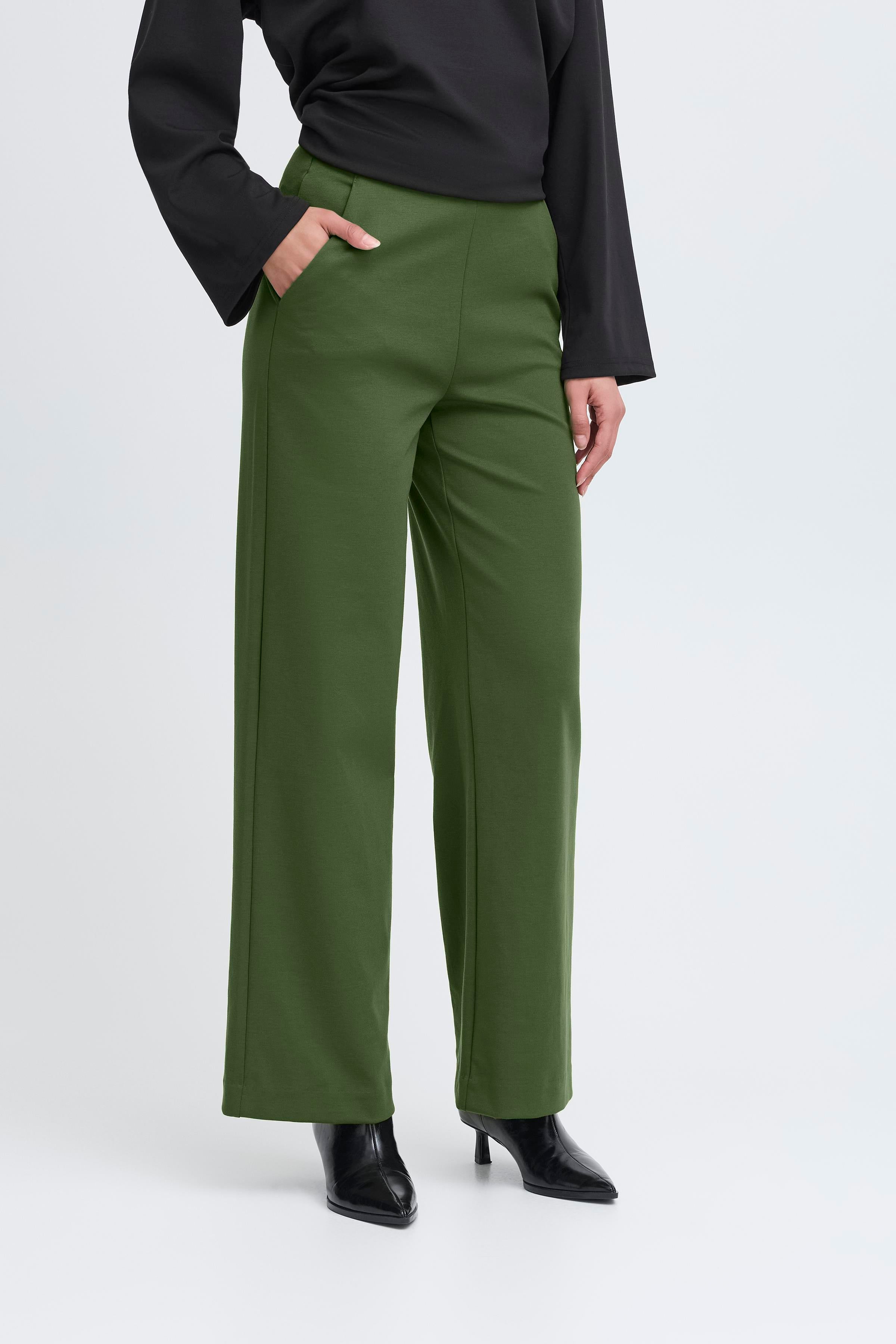 Ichi Kate PA2 Dark Green Zipper Trousers