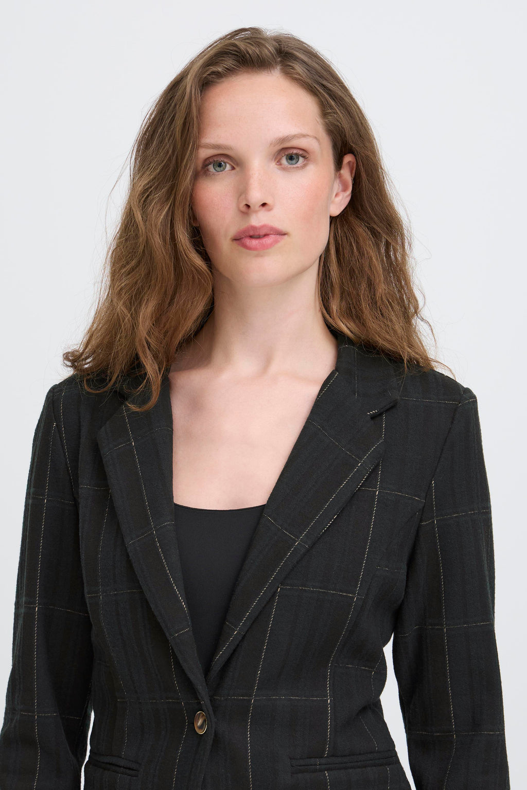 Ichi Kate Woolley Black/Green Checked Jacket