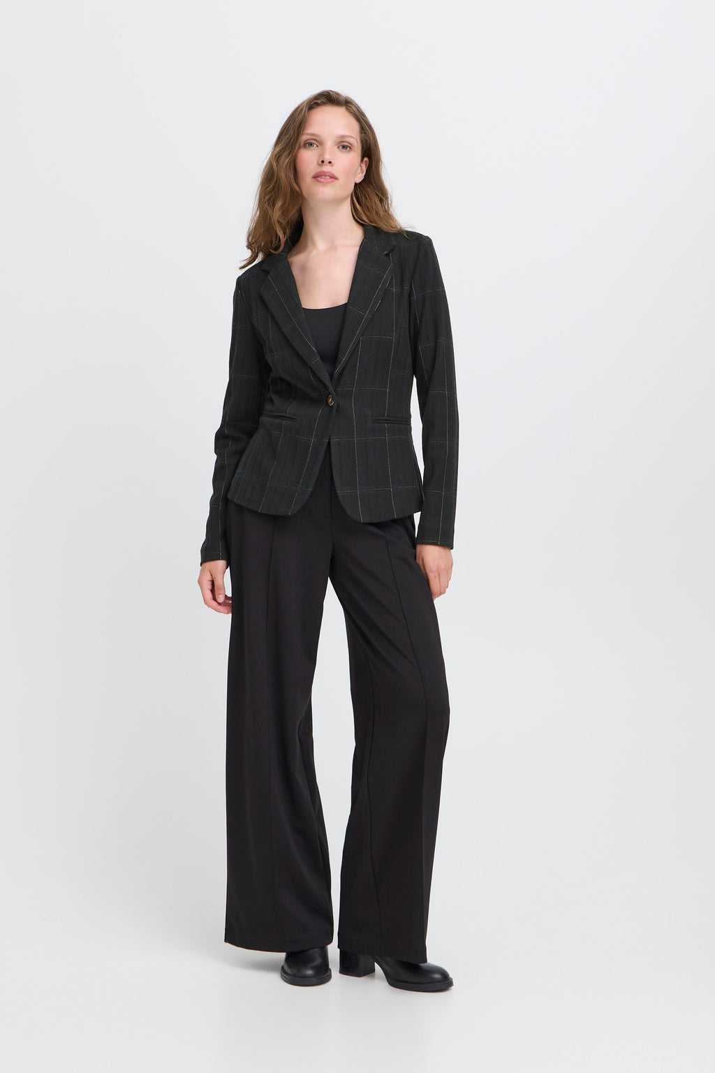 Ichi Kate Woolley Black/Green Checked Jacket