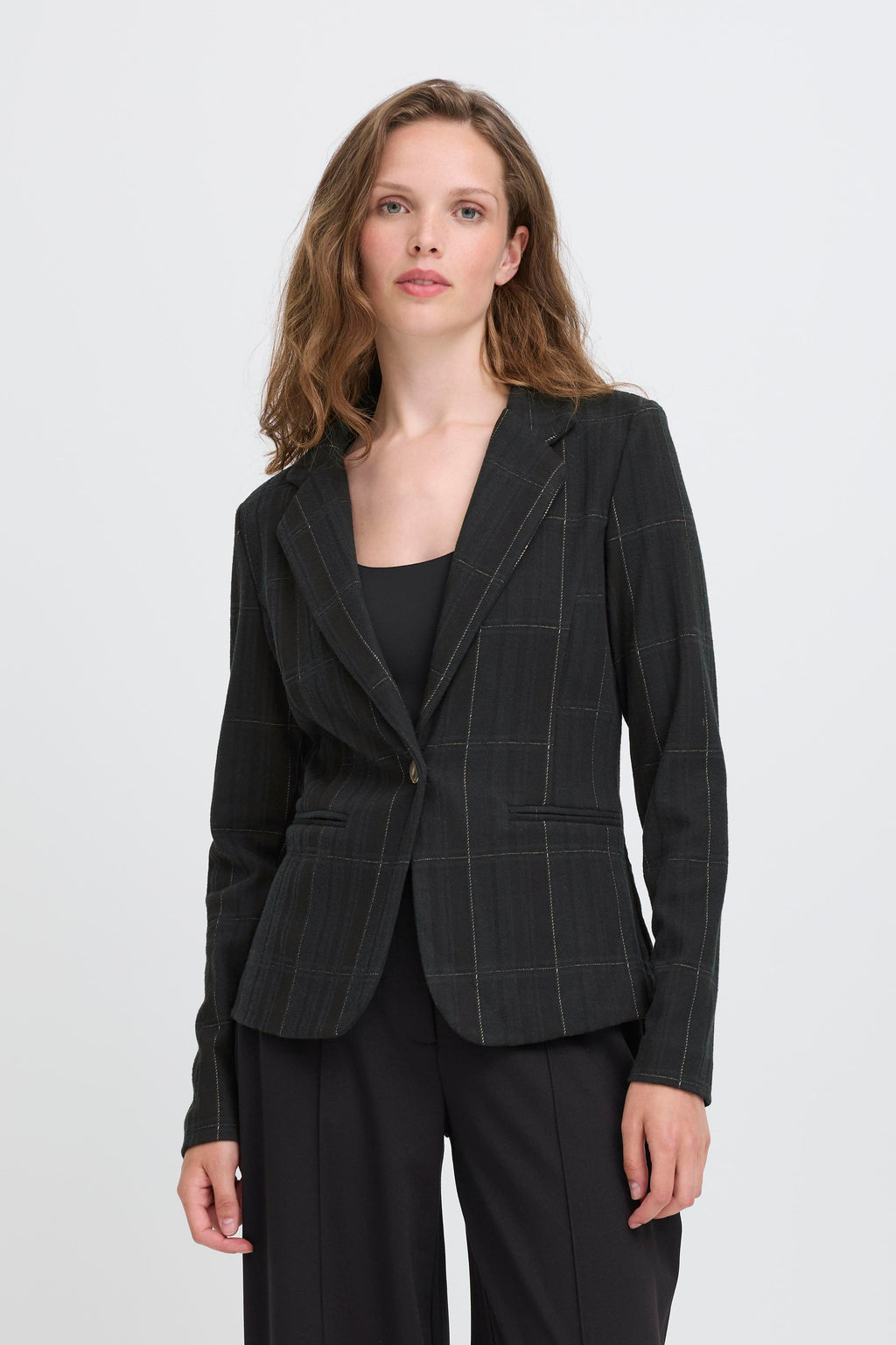 Ichi Kate Woolley Black/Green Checked Jacket