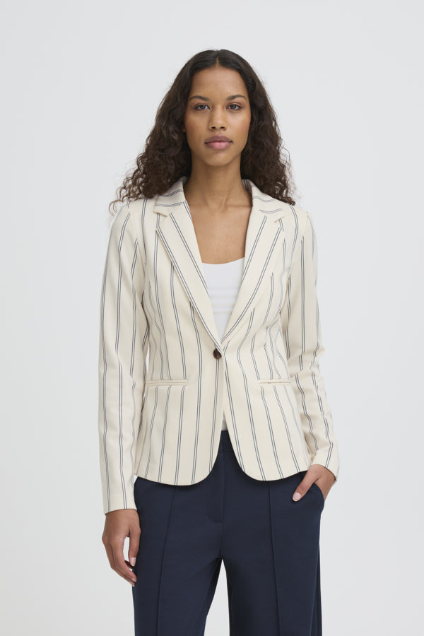 Kate Printed Blazer Beige & Navy Ichi
