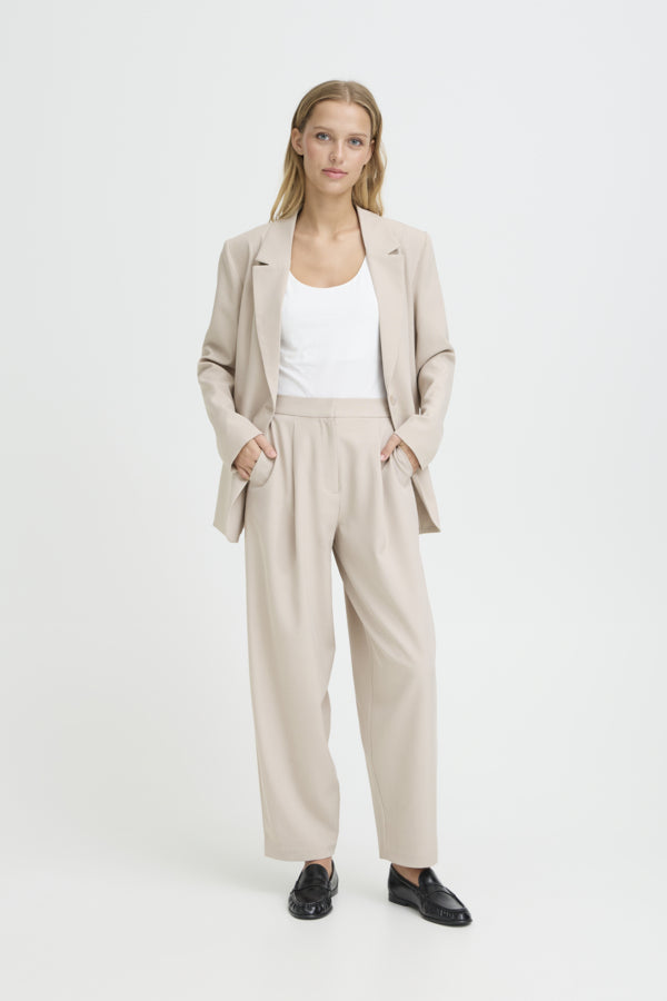 Ichi Fava Barrel Trousers Dove Melange