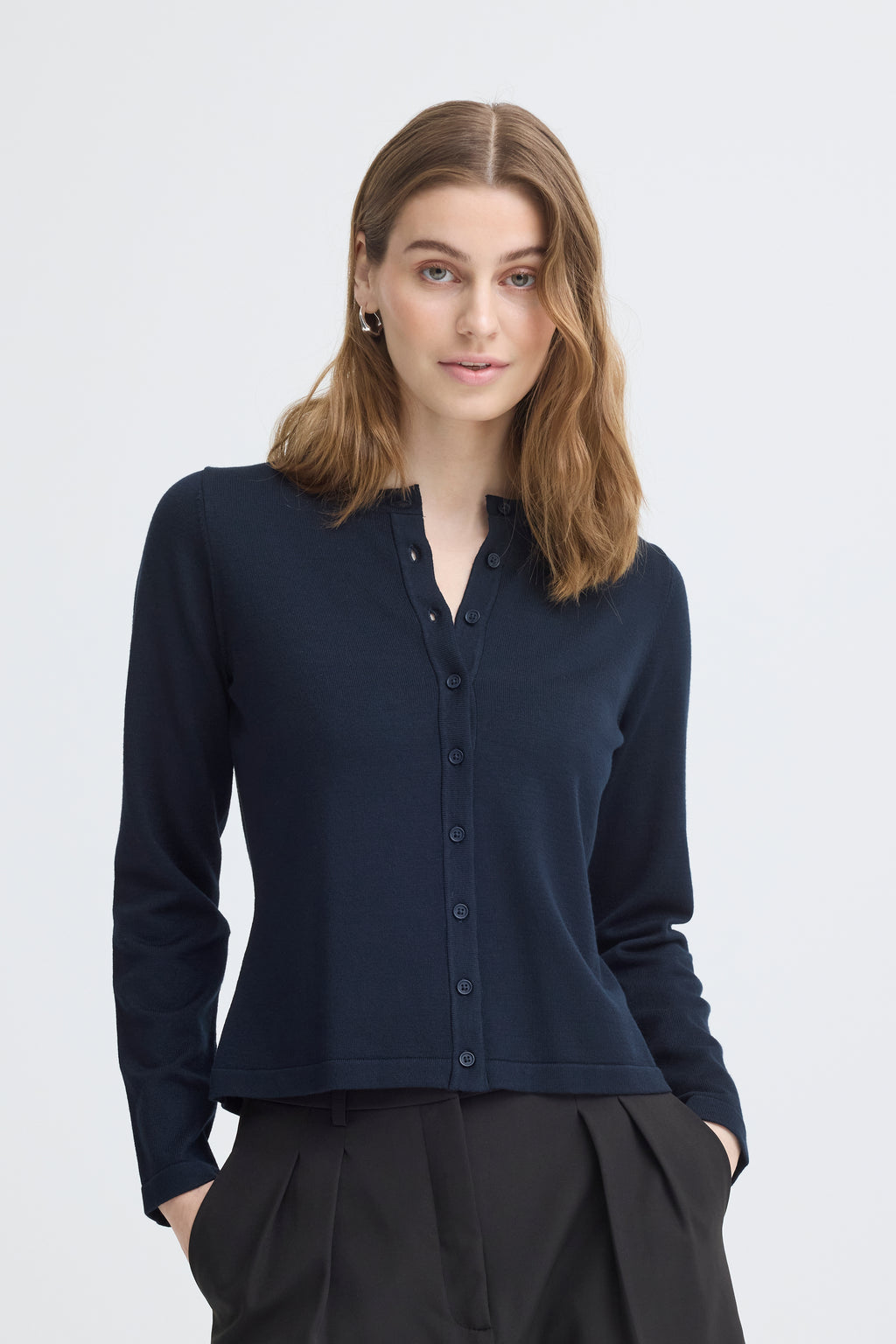 Cardigan Luls O-Neck Bleu Marine Ichi