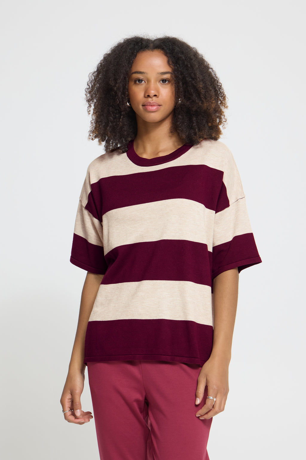 Haut Luls Loose Rayé Fushia Ichi