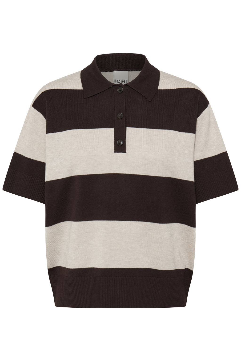 Ichi Striped Brown Loose Polo