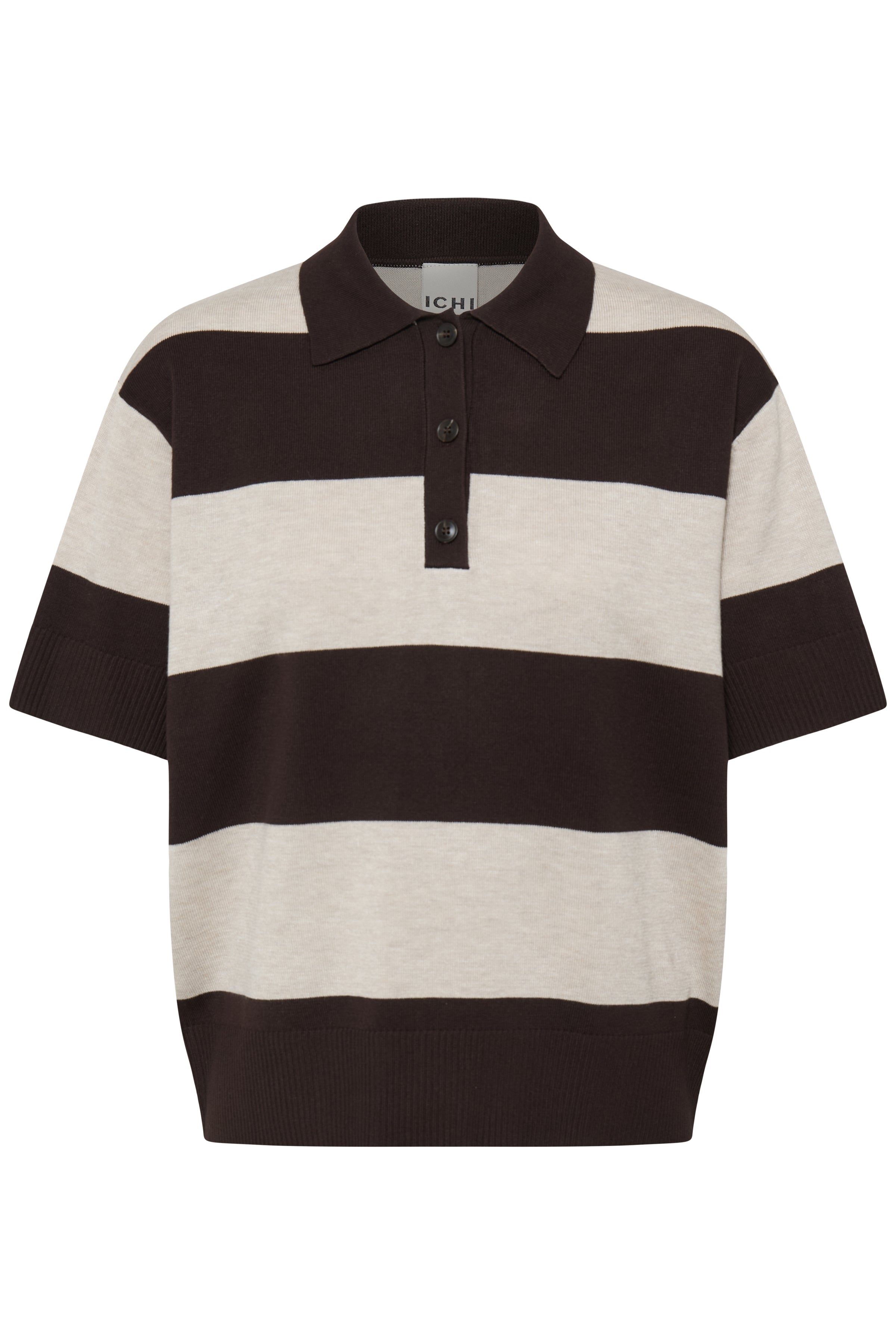 Ichi Striped Brown Loose Polo