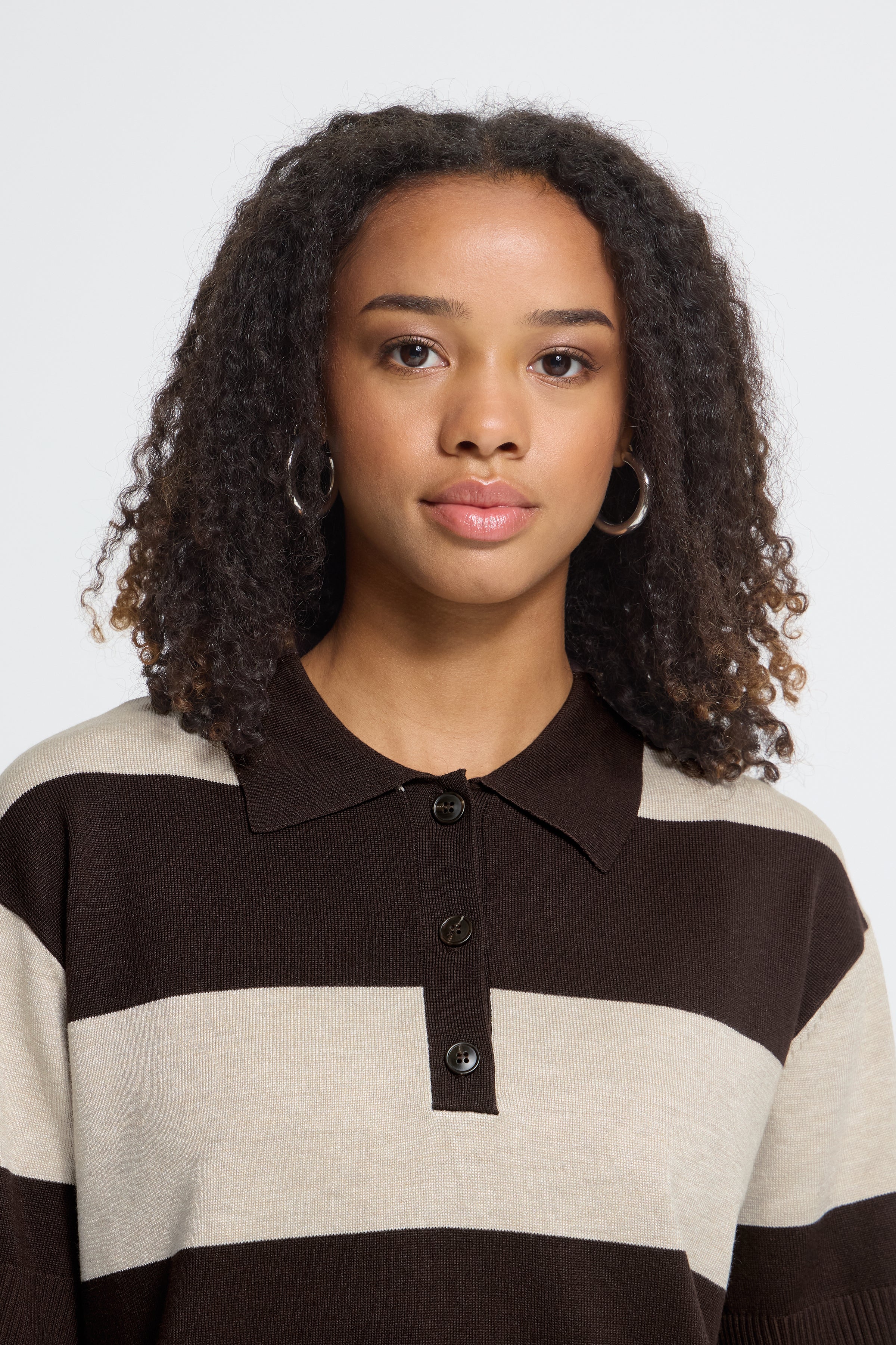 Ichi Striped Brown Loose Polo